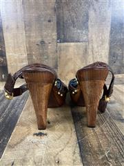 Gucci Crocodile Brown Leather Straps Wooden Sandal Size 11